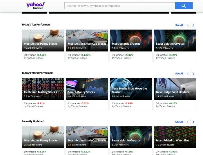 Screenshot of Yahoo Finance Watchlist