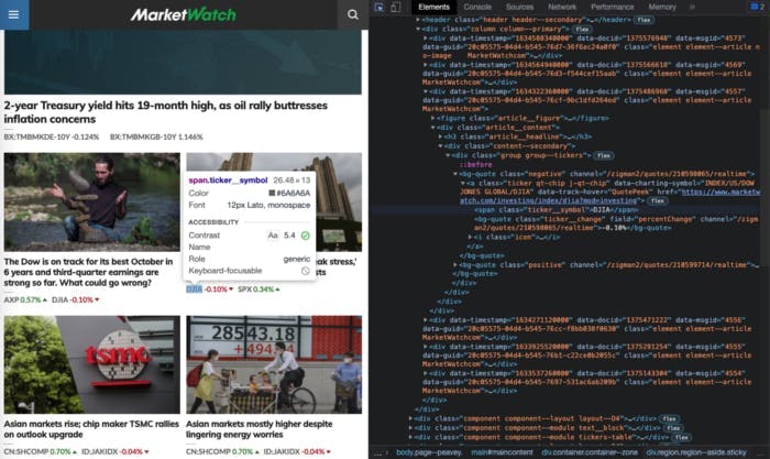 Screenshot of MarketWatch besides coding screenshot 